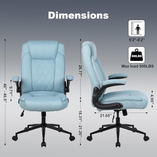 ralex-chair Big and Tall Office Chair -500 lb Office Chair for Big Man, Fabric High Back Office Desk Chair with 120° Tilt Rock,Computer Desk Chair with flip up arm - Light Blue - color: Light Blue, size: set of 1