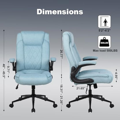 ralex-chair Big and Tall Office Chair -500 lb Office Chair for Big Man, Fabric High Back Office Desk Chair with 120° Tilt Rock,Computer Desk Chair with flip up arm - Light Blue - color: Light Blue, size: set of 1