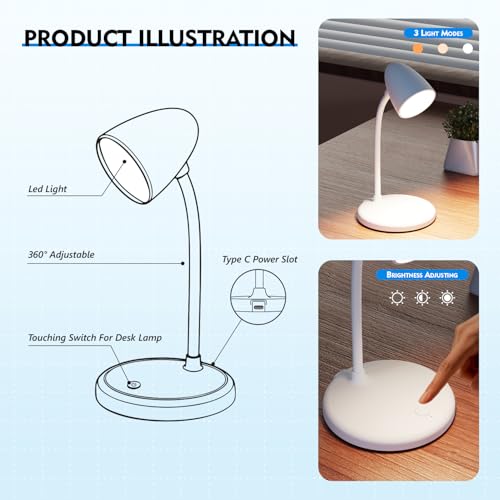 New LED Desk Lamp for Home Office,3 Colors Dimmable Table Lamp - color: L50-White