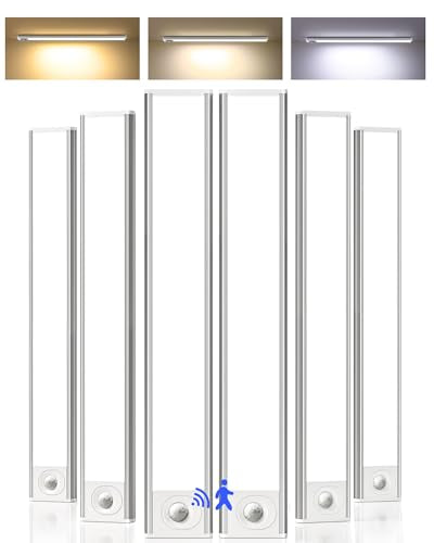 16inch Under Cabinet Lighting, 6Pack Rechargeable Motion Sensor Light Indoor, Magnetic Closet Lights with Dimmable & 3 Color Temps, Wireless Under Counter Lights for Kitchen, Stairs - size: 16inch