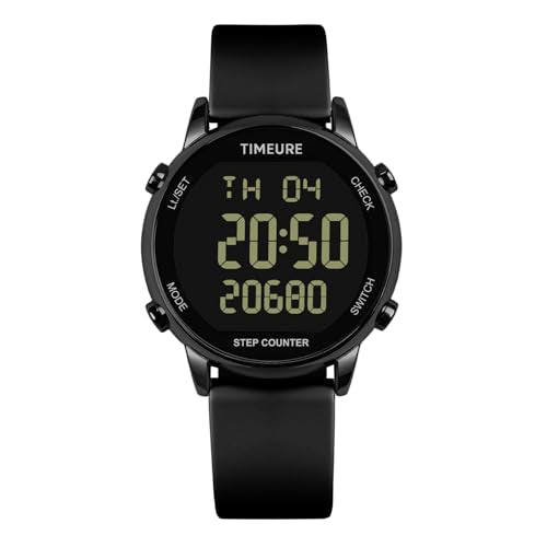 TIMEURE Pedometer Watch for Women Step Counter for Walking No App TU-2509 | No app or charging required; tracks steps, calories and distance with a large display, 30M water resistance and silicone band - color: all black