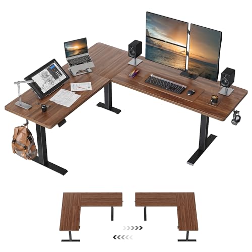 CubiCubi 75“ x 63" L Shaped Standing Desk Adjustable Height, Electric Corner Desk, Sit Stand Home Office Desk with Splice Board, Black Walnut - color: Black Walnut, size: 75x63