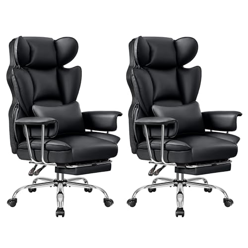 ALLGOD Big and Tall Ergonomic Office Chair with Footrest, High Back Executive Leather Office Chair, Reclining Computer Desk Chair, Comfy Heavy Duty Home Gaming Chair with Padded Arm, Black-2 Pack - color: Black, size: 2 Pack