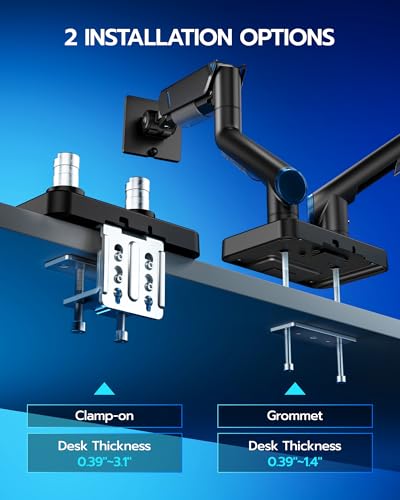 ARES WING 17-45 Inch Monitor Arm Ultrawide Dual Monitor Mount, Black | Heavy Duty Mechanical Spring Monitor Stand Adjustable Arms Holds up to 44lbs, 75/100 VESA Mount with Clamp/Grommet Base - color: Black, style: Non RGB