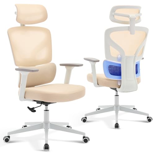 Ergonomic Office Chair Mesh – Adjustable Lumbar 3D Armrests High-Back Desk - color: Beige-p1