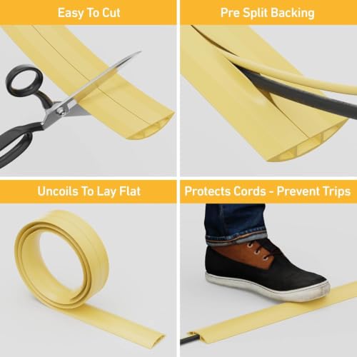 D-Line 15ft Floor Cord Cover, Cable Protector, Hide Extension Cords, Protect Cords, Prevent Cable Trips, Heavy Duty Cord Hider - Cable Cavity = 0.63" (W) x 0.31" (H) - Safety Yellow - color: Yellow, size: 15 Feet
