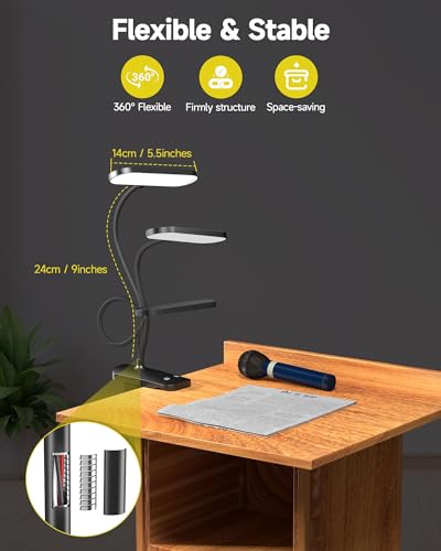 CUHIOY Rechargeable Clip on Light, Bed Headboard Reading Lamp, Black - color: Black