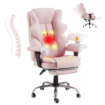 HOMREST Heated Massage Executive Office Chair with Foot Rest, Pink - color: Pink