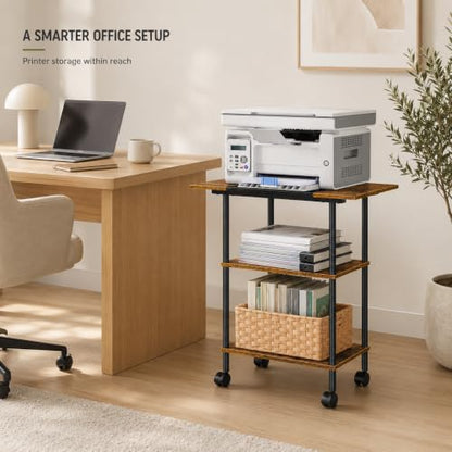 Large Printer Stand with Storage Rolling Printer Cart with Wheels - color: Rustic Brown