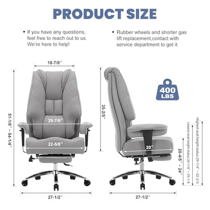 EXCEBET Big and Tall Executive Office Chair 400lbs Wide Seat, Mesh Grey | Wide seat, Retractable footrest, 135° recline, Lumbar support, Breathable mesh,Ergonomic high back for lower back pain relief - color: Mesh Dove Grey