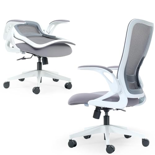 Tervo Model U - Folding Office Chair - Ergonomic Design for Small Spaces - color: White & Grey