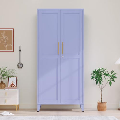 61" Purple Metal Storage Cabinet, Lockable 2-Door Tall Locker with 3 Adjustable Shelves, Freestanding Steel Utility Cabinet for Bedroom, Office, Living Room, 61" H x 27.6" W x 13.8" D - color: Purple, style: 61"H-Cabinet-YX