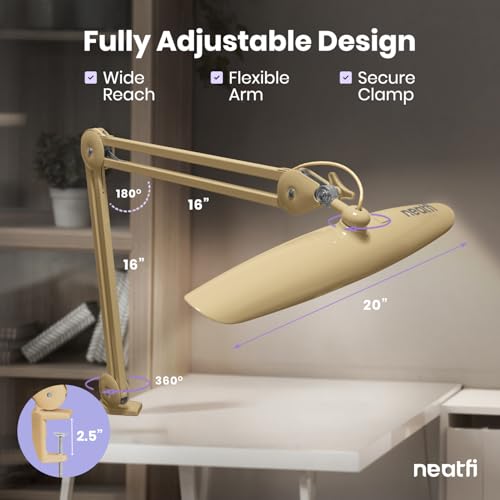 Neatfi LED Desk Lamp, 2200 Lumens, 24W, 20-Inch Wide Head (Gold) - color: Gold, size: Non-CCT with Clamp