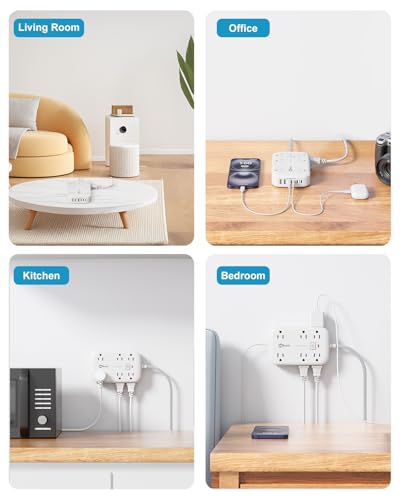 3FT Flat Multi Plug Extender 12 AC Outlets with 6 USB Wall Charger(3 USB C) - size: 3 FT, style: 12AC+3U3C