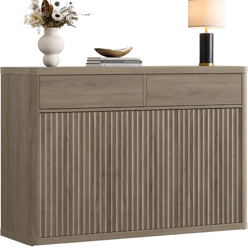 SICOTAS Buffet Cabinet with Storage - Storage Cabinet with Doors & Shelves | Accent Credenza Buffet Table with 2 Drawer Buffets & Sideboards for Living Room Dining Room Kitchen Entryway Office - color: Grey Alder, size: 1 Piece