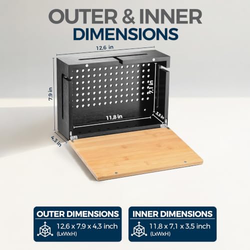 Cable Management Box Bamboo 12.6x7.9x4.3in, Black, Wall Mount Kit Included - color: Black