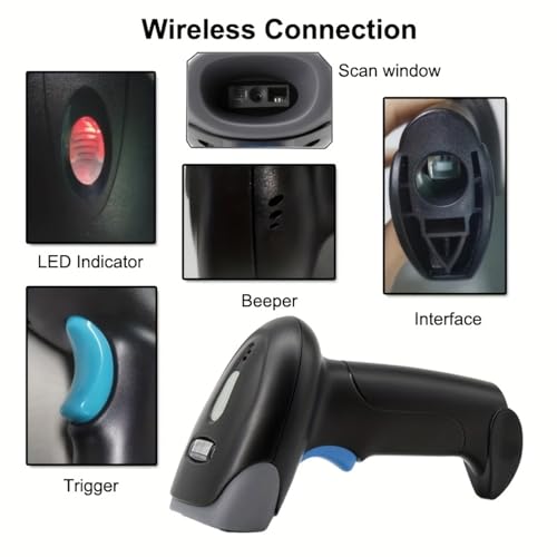 2D Wireless Bluetooth Barcode Scanner with 2000mAh Battery | QR Code Reade Handheld 1D 2D Bar Codes Reader Rechargeable Inventory Scanner for Supermarket, Warehouse, Retail