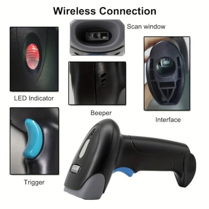 2D Wireless Bluetooth Barcode Scanner with 2000mAh Battery | QR Code Reade Handheld 1D 2D Bar Codes Reader Rechargeable Inventory Scanner for Supermarket, Warehouse, Retail