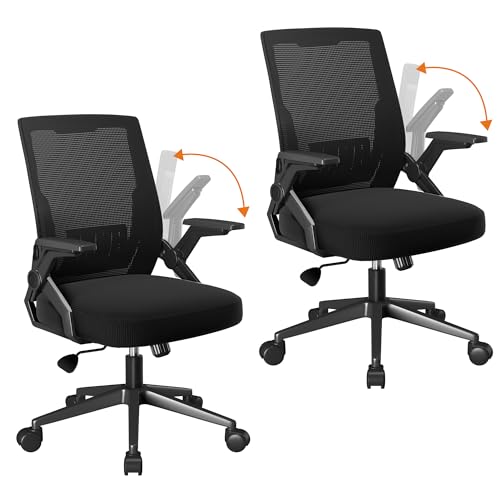 GTPLAYER Ergonomic Office Chair with Flip-up Armrests Executive Computer Chair for Home Office, Breathable Mesh & Comfy Lumbar Support, Pack of 2, Space Black - color: Space-black, size: 2 Pack