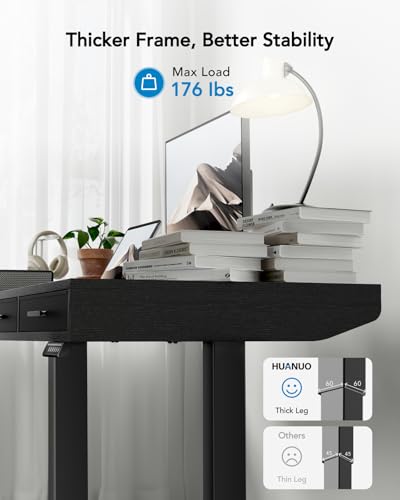 HUANUO Electric Standing Desk with Drawers, C-Clamp Mount Compatible, 55 x 28 Inch Height Adjustable Sit Stand Desk, Fabric Drawers, Home Office Stand Up Desk with 4 Custom Height Settings, Black - size: 55" X 28"