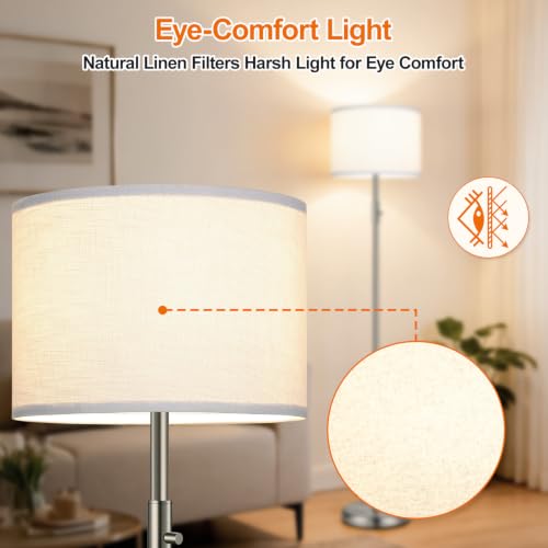 Floor Lamp Simple Design with White Shade, Small Tall Lamps for Living Room Bedroom Office Dining Room Kitchen, Sliver Pole Lamp-Sliver - color: Brushed Nickel-White shade