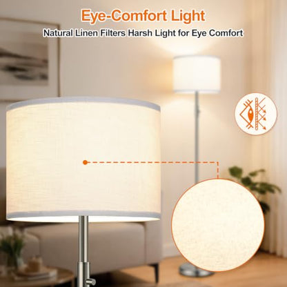 Floor Lamp Simple Design with White Shade, Small Tall Lamps for Living Room Bedroom Office Dining Room Kitchen, Sliver Pole Lamp-Sliver - color: Brushed Nickel-White shade