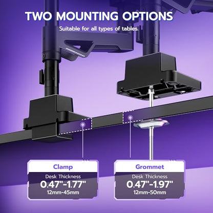 ARES WING Heavy-Duty Gas Spring Dual Ultrawide Monitor Arm 57" 60Lbs VESA | Height Adjustable & Extendable,Built-in USB Port,60Lbs Per Screen,Multi VESA Fit,Clamp & Grommet Base For Ultrawide Displays - style: Non USB