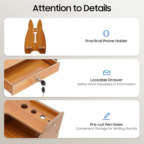 Wood Monitor Riser with Lockable Drawer, Computer/Laptop/PC Stand for Desk Organizer for Homes, Schools Monitor Stand Capacity 5.51-11.02 Lbs with Phone Holder & Pen Holes
