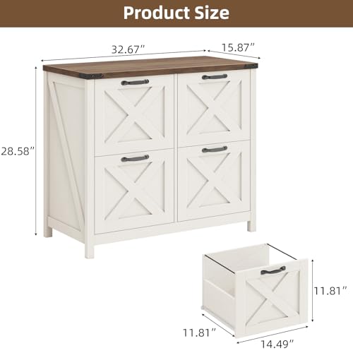 Halitaa Farmhouse Lateral File Cabinet with 4 Drawers, White and Brown - color: Rustic White and Brown, size: 4 Drawers