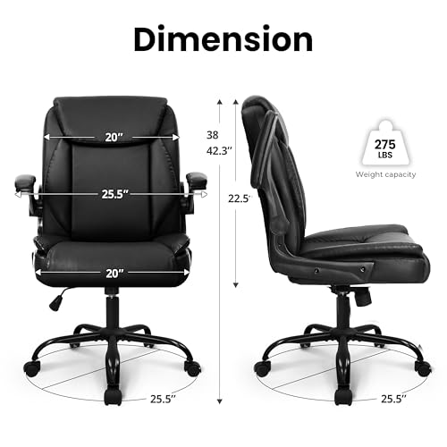 NEO CHAIR PU Leather Office Desk Chair with Adjustable Arms, All Black | Ergonomic Mid Back Computer Desk Chair Comfy with Wheels Swivel Rolling for Home Office Gaming Study - color: All Black