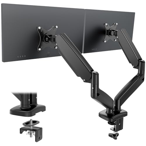 OLIXIS Dual Monitor Mount for Desk, Gas Spring Monitor Arm for 2 Monitors Max 32 Inches, Fully Adjustable Double VESA Mount with C-Clamp/Grommet Base, Holds Screen 17.6 lbs - color: Black, size: 1PCS