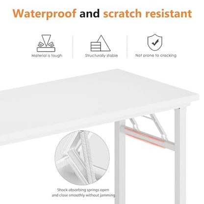 DlandHome 47 Inch Folding Computer Desk, Fully Assembled, White - color: White + White, size: 47 Inches