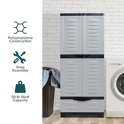 Sunnydaze 57" Garage Storage Cabinet with Locking Doors & Shelves, Gray - color: Grey, style: With Drawer - 57.5" H