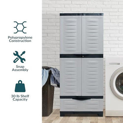 Sunnydaze 57" Garage Storage Cabinet with Locking Doors & Shelves, Gray - color: Grey, style: With Drawer - 57.5" H