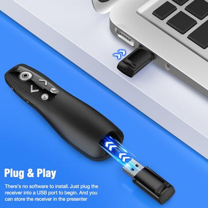 Presentation Clicker Wireless Presenter Remote for PowerPoint, RF 2.4GHz USB Powerpoint Clicker with Hyperlink & Volume Control PowerPoint Slide Advancer for Mac, Computer, Laptop - color: Black-Red Light