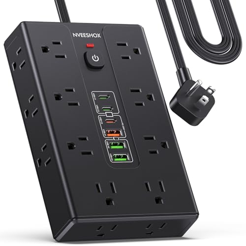 Surge Protector Power Strip with 16 AC Outlets 6 USB Ports(3 Type C) | Thin Flat Plug 6.5 FT Extension Cord with Multiple Outlets, Outlet Extender with Surge Protection for Home, Office, Dorm - color: Black+6USB+6.5FT