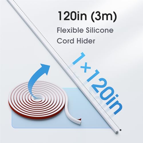 Delamu 120-inch TV Cord Hider Wall, Flexible Silicone Cord Covers for 1 Wire on Wall, Self-Adhesive Cable Hider, Easy Set-up Wire Cover Hider for Wall Mounted TV & Home Office, 0.59''W x 0.4''H, White - size: 120in