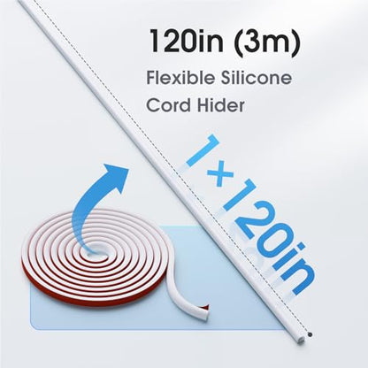 Delamu 120-inch TV Cord Hider Wall, Flexible Silicone Cord Covers for 1 Wire on Wall, Self-Adhesive Cable Hider, Easy Set-up Wire Cover Hider for Wall Mounted TV & Home Office, 0.59''W x 0.4''H, White - size: 120in