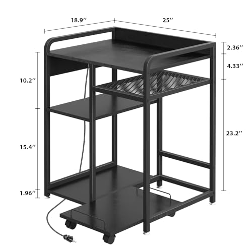 3-Tier Printer Stand with Storage Shelf and Power Outlet for Home Office - color: Black