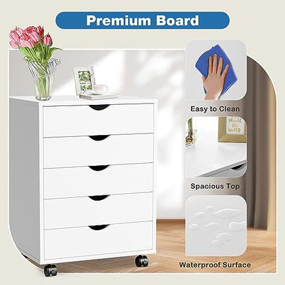 OLIXIS 5 Drawer File Cabinet on Wheels, Printer Stand Storage Cabinet - color: White, size: 5 Chest