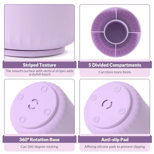 SKYDUE 360 Degree Rotating Desk Organizer, Dual-Purpose Pencil Pen Holder for Desktop, Rotating Desk Pen Organizer with 5 Slots Purple - color: Purple