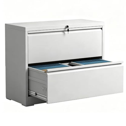 2 Drawer Lateral File Cabinet with Lock,White Home Office Cabinet - color: White, size: Lateral-2 drawers