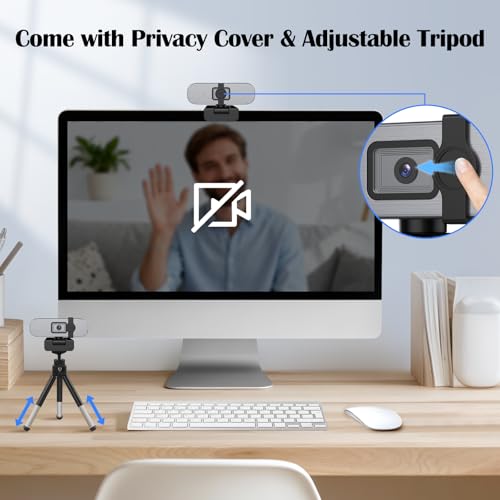 YQE 4K Webcam with Tripod, UHD Web Cam with Microphone, PDAF Autofocus Webcam with Remote Control, Privacy Cover, USB Type-A & A-to-C Adapter Computer Camera for Calling, Zoom/Teams/Facetime/Switch 2