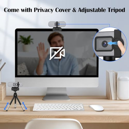 YQE 4K Webcam with Tripod, UHD Web Cam with Microphone, PDAF Autofocus Webcam with Remote Control, Privacy Cover, USB Type-A & A-to-C Adapter Computer Camera for Calling, Zoom/Teams/Facetime/Switch 2