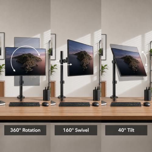 Mount-It! Single Monitor Desk Mount, Full Motion Arm, Fits 17-32" Screens | Full motion arm adjusts tilt, swivel & rotate, VESA compatible, clamp & grommet base. - color: Black