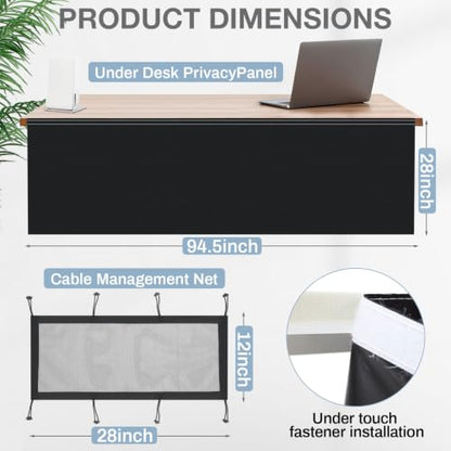 Tegeme 94.5" Under Desk Privacy Panel Self Adhesive Desk Skirt, Black - color: Black, size: 94.5''