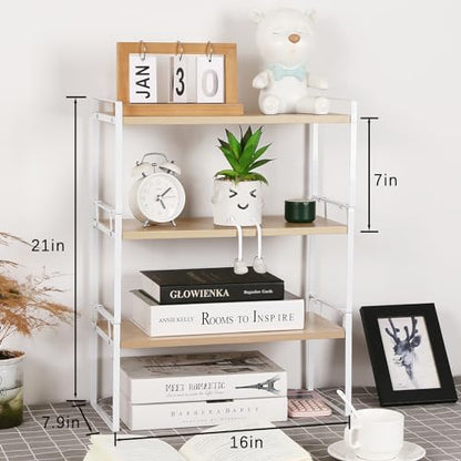 YGYQZ Desk Shelf Organizer for Top of Desk, 3-Tier Desktop Bookshelf, White & Wood - color: 3-tier White/Wood