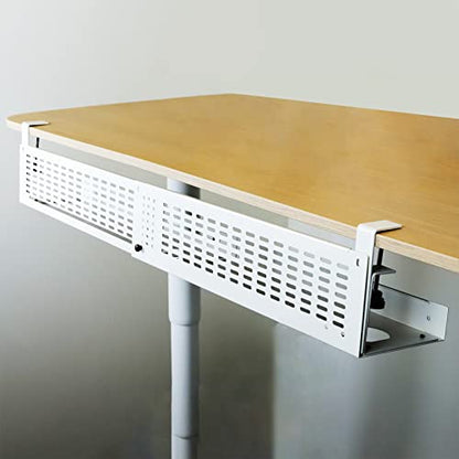 AEONS Under Desk Cable Management Tray Kit - Horizontal Adjustable up tp 41” Desk Organizer Removable C Clamp Mount Reversiable Computer Cord Raceway and Modesty Panel for Large Table, White/Beige - style: 41" White