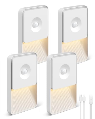 GOODEA 4 Pack Motion Sensor Night Lights, Rechargeable Stair Lights Indoor