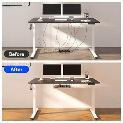 FLEXISPOT EN2 60"x24" Whole-Piece Standing Desk with Power Strip, Black | Whole-Piece Desktop, Easy-Access Clamp Power Strip, Organized Cable Management, Modern Home Office Setup - color: Black Top + White Frame, size: 60x24"